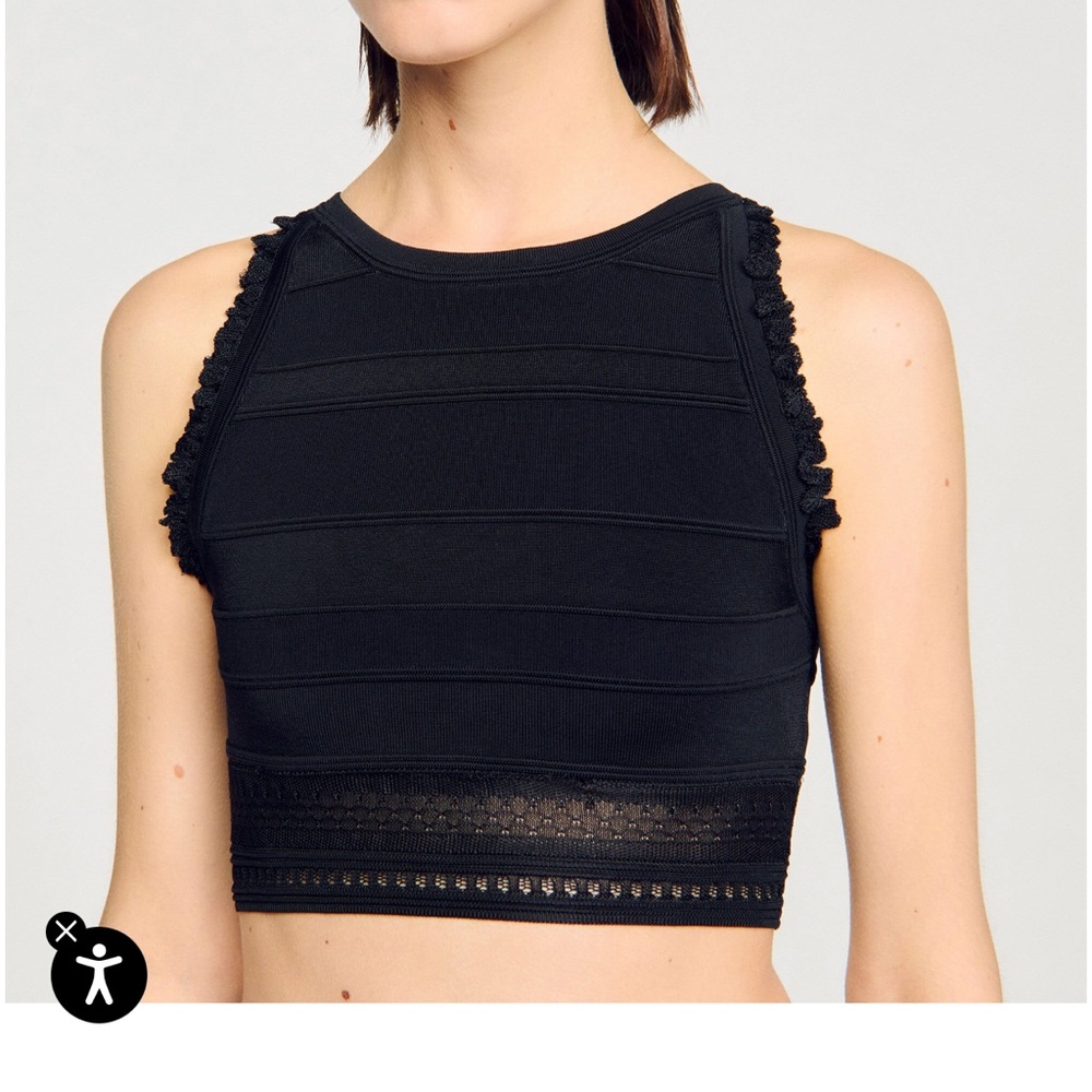 Sandro NWT Black Sleeveless Cropped Top